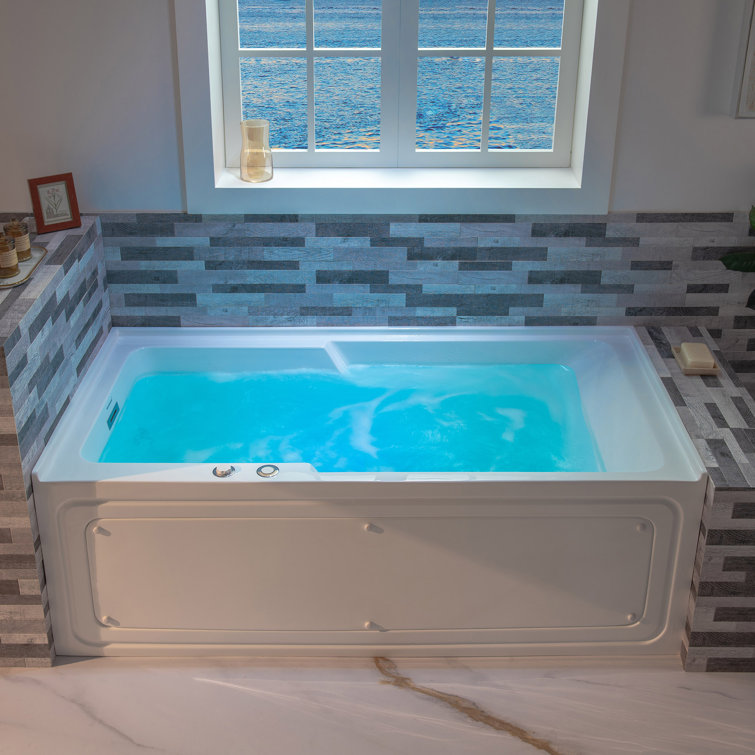 60'' White Freestanding Heated Acrylic Whirlpool Bathtub