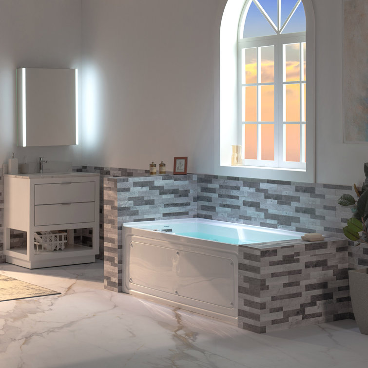 60'' White Freestanding Heated Acrylic Whirlpool Bathtub