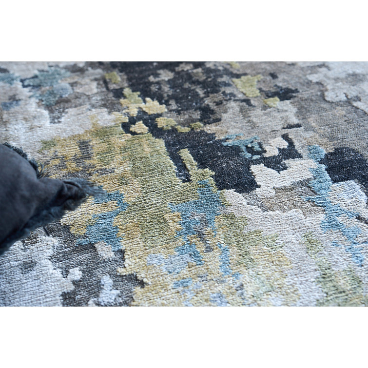 Handmade Tufted Abstract Red and Gray Viscose Rug, 8' x 10'