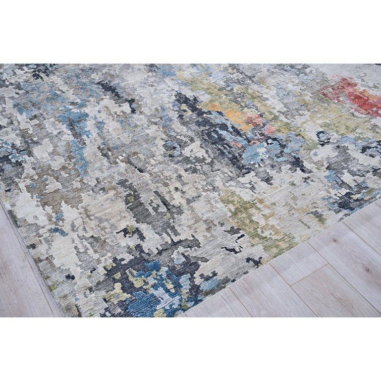 Handmade Tufted Abstract Red and Gray Viscose Rug, 8' x 10'