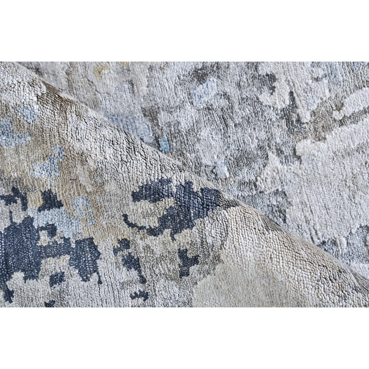 Handmade Tufted Abstract Red and Gray Viscose Rug, 8' x 10'
