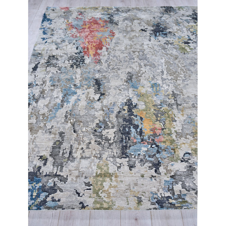 Handmade Tufted Abstract Red and Gray Viscose Rug, 8' x 10'