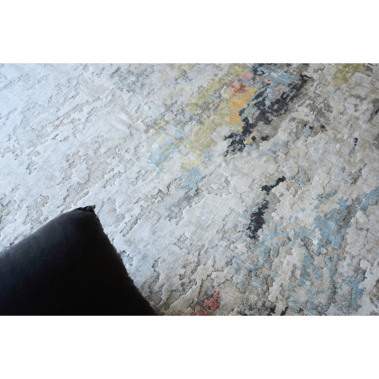 Handmade Tufted Abstract Red and Gray Viscose Rug, 8' x 10'
