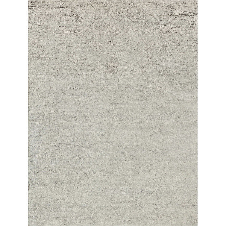 Silver Hand-Knotted Merino Wool Rectangular Area Rug 9' x 12'
