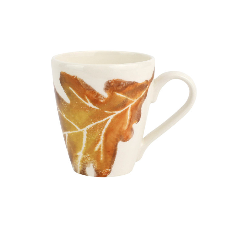 Hand Painted Ceramic Fall Leaves Mug Set, 14oz, White
