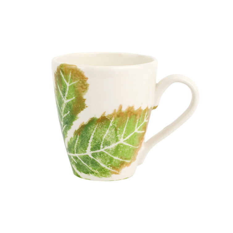 Hand Painted Ceramic Fall Leaves Mug Set, 14oz, White