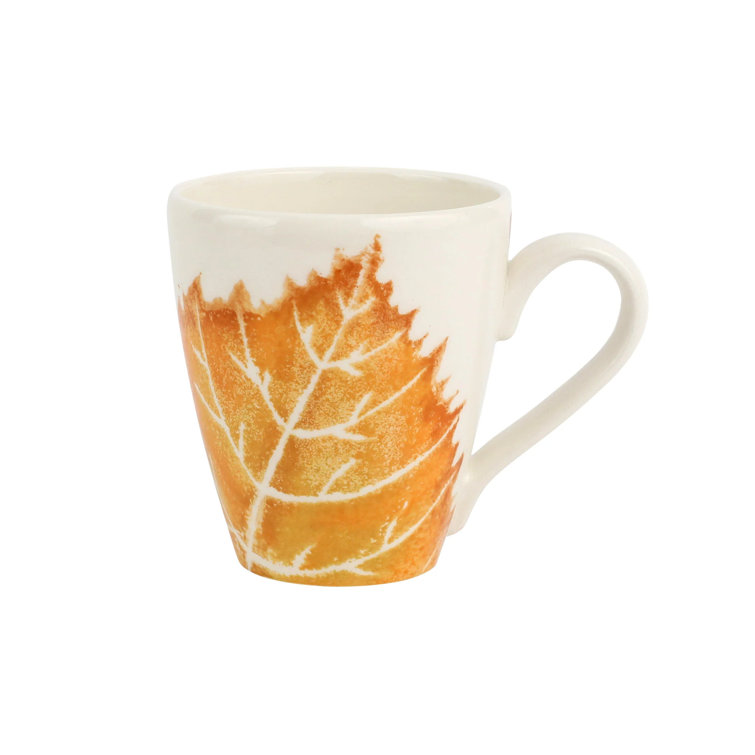 Hand Painted Ceramic Fall Leaves Mug Set, 14oz, White