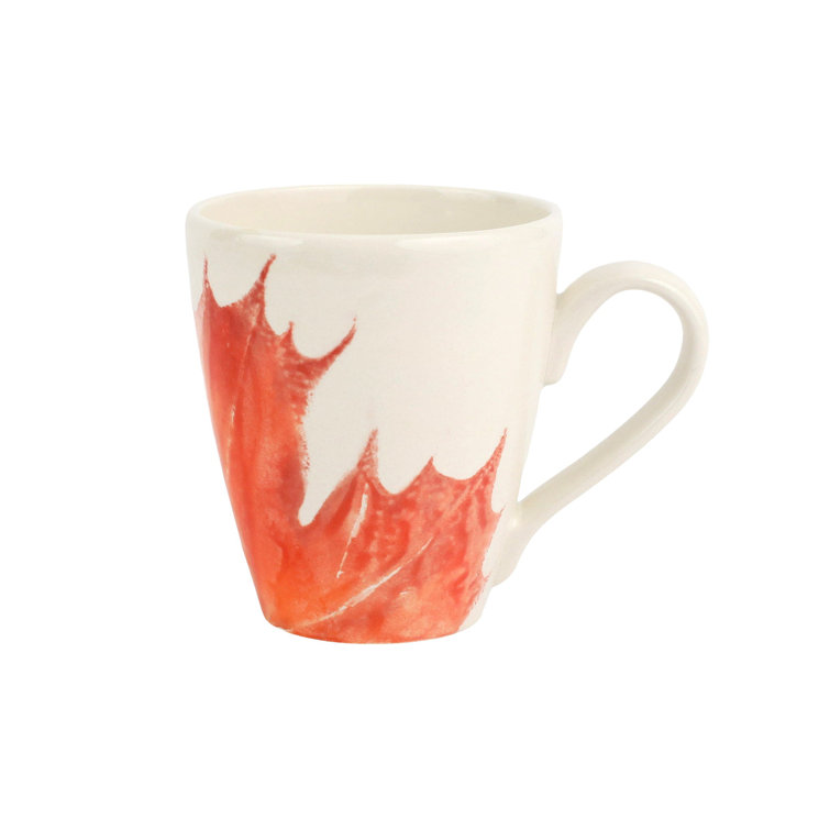 Hand Painted Ceramic Fall Leaves Mug Set, 14oz, White