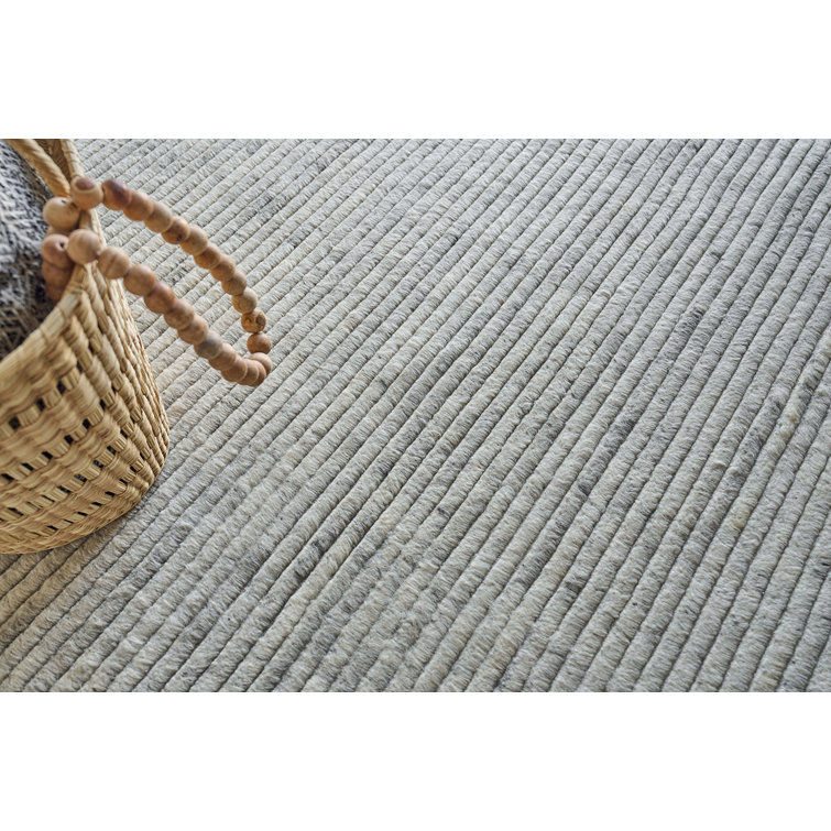 Light Grey Hand-Knotted Wool Rectangular Area Rug 10' x 14'