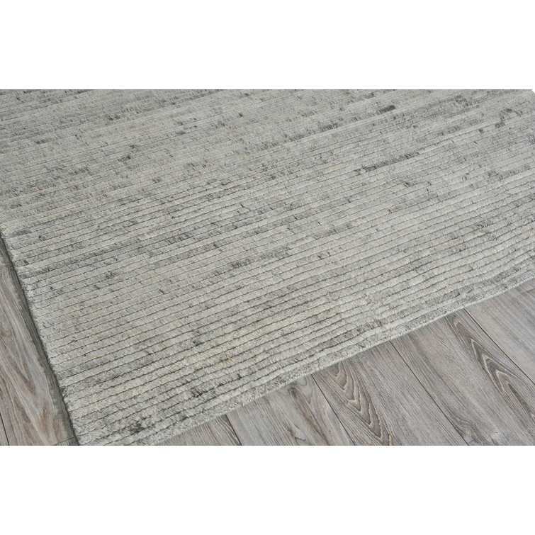 Light Grey Hand-Knotted Wool Rectangular Area Rug 10' x 14'
