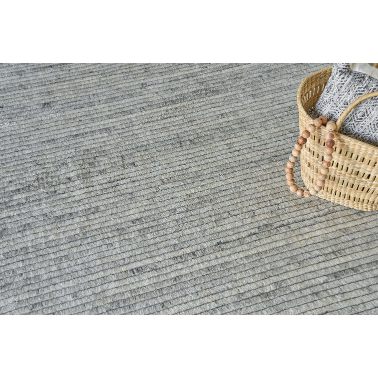 Light Grey Hand-Knotted Wool Rectangular Area Rug 10' x 14'