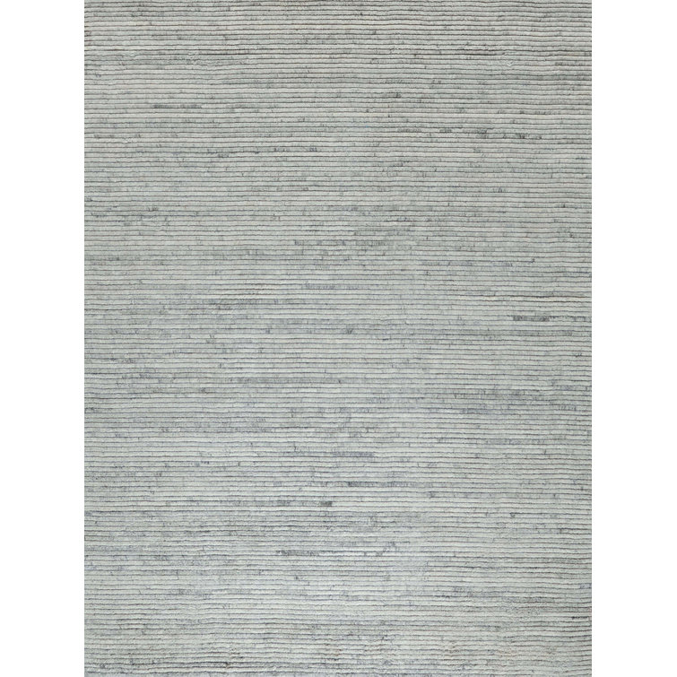 Light Grey Hand-Knotted Wool Rectangular Area Rug 10' x 14'