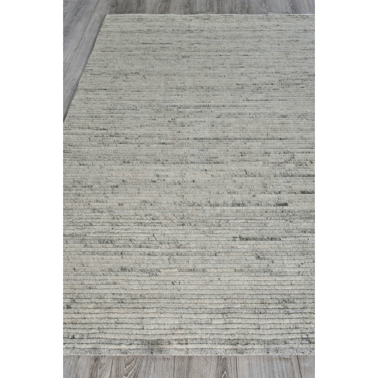 Light Grey Hand-Knotted Wool Rectangular Area Rug 10' x 14'