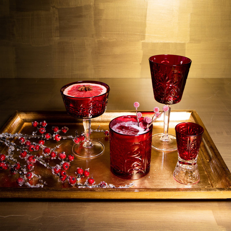Barocco 8 oz. Ruby Red Etched Wine Glass