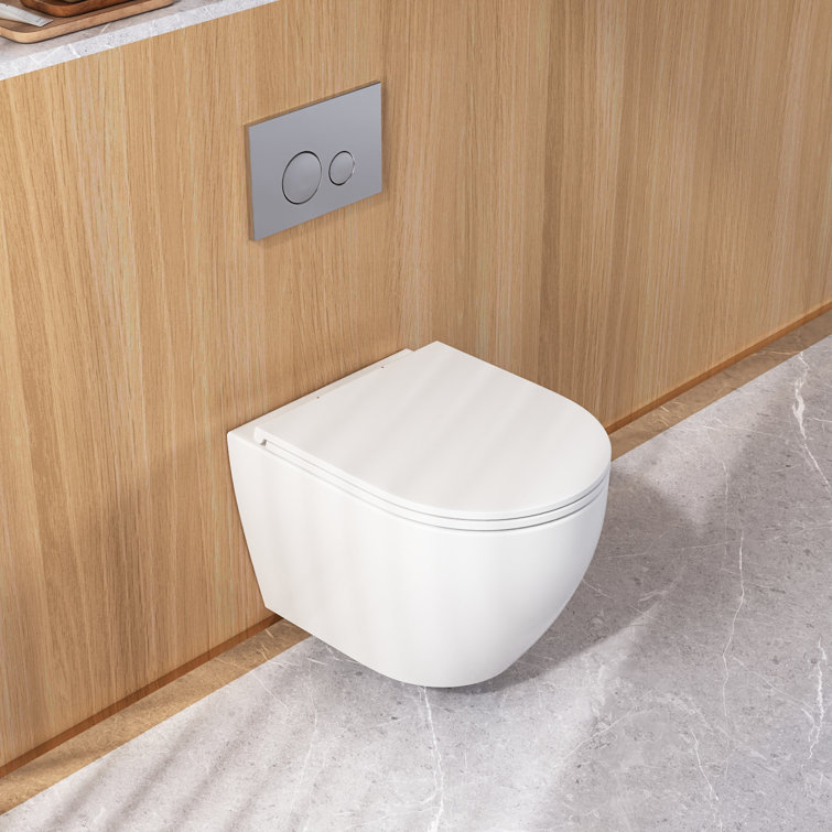 White Ceramic Elongated Wall Mounted Dual Flush Toilet
