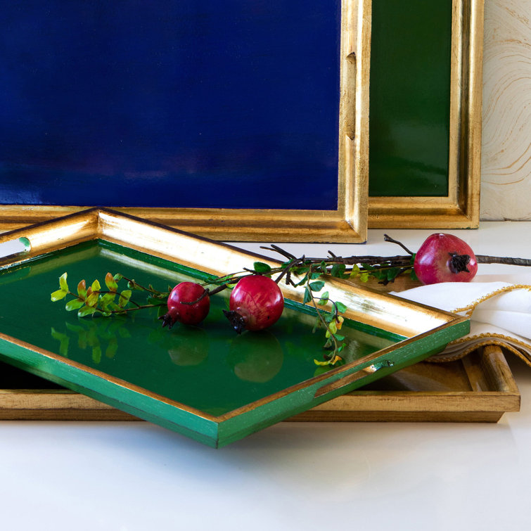 Green and Gold Traditional Wooden Rectangular Tray