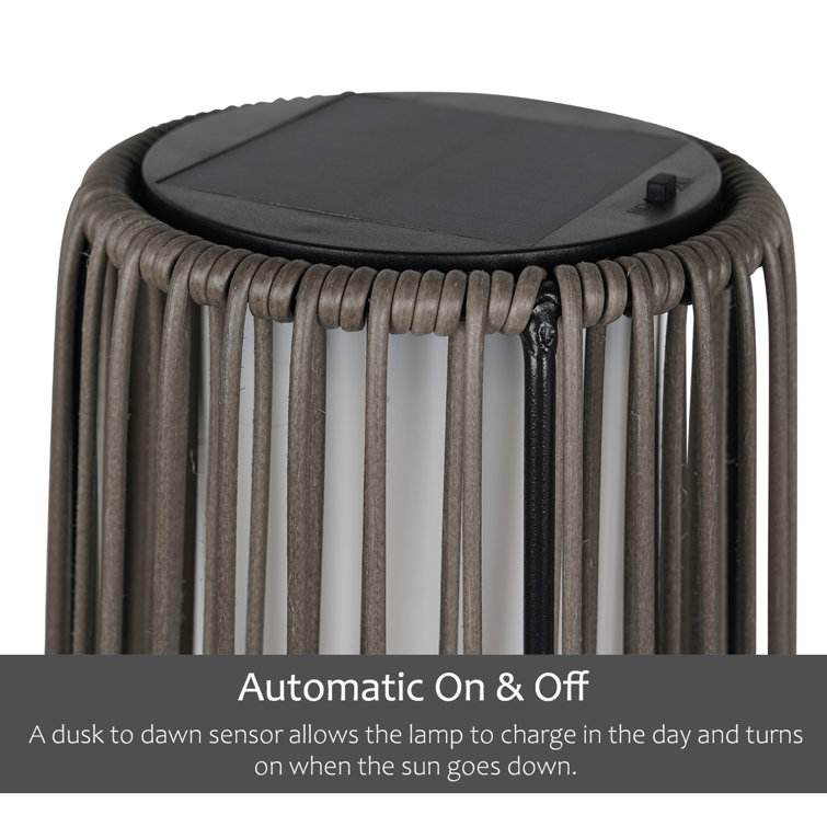 Light Brown Wicker Solar Floor Lamps with LED, 2-Pack