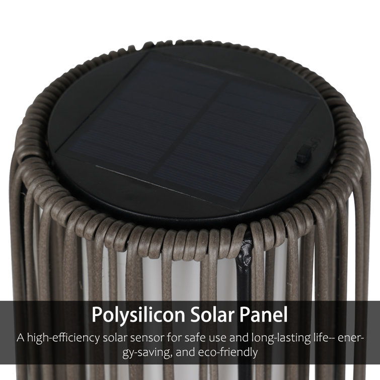 Light Brown Wicker Solar Floor Lamps with LED, 2-Pack