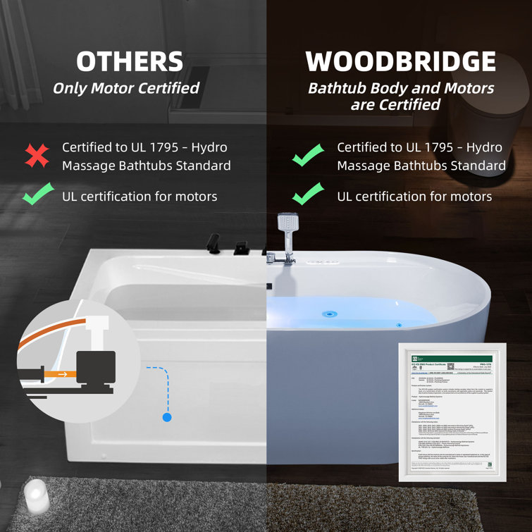 72'' White Acrylic Freestanding Heated Whirlpool Tub