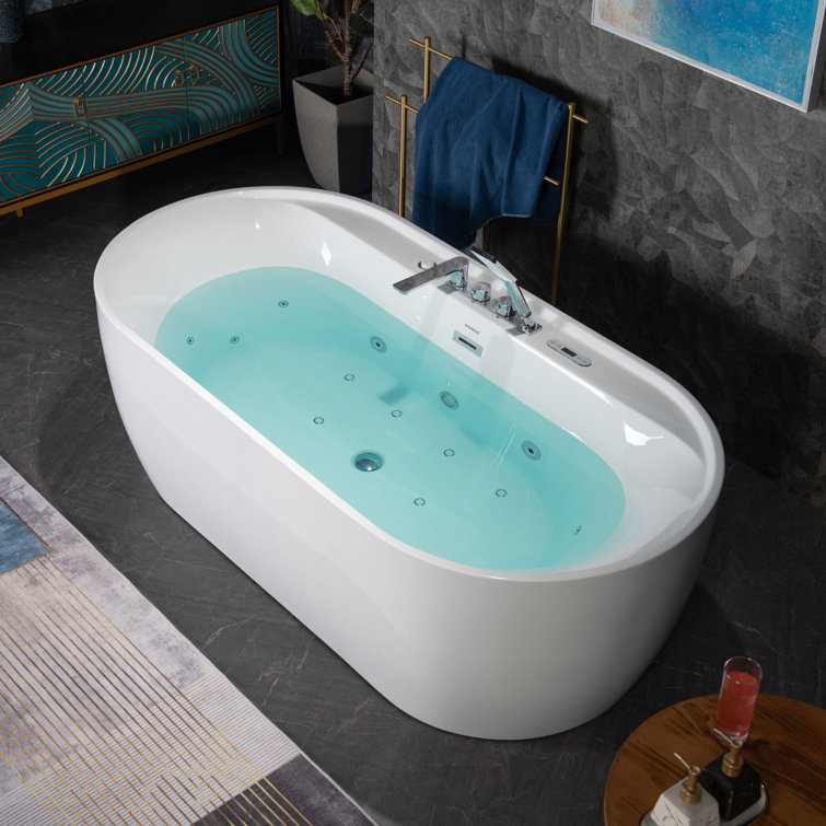 72'' White Acrylic Freestanding Heated Whirlpool Tub