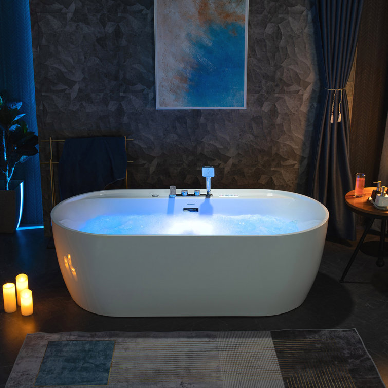 72'' White Acrylic Freestanding Heated Whirlpool Tub