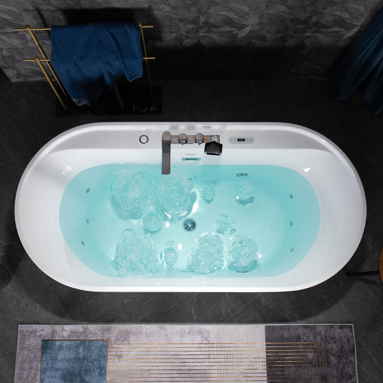 72'' White Acrylic Freestanding Heated Whirlpool Tub