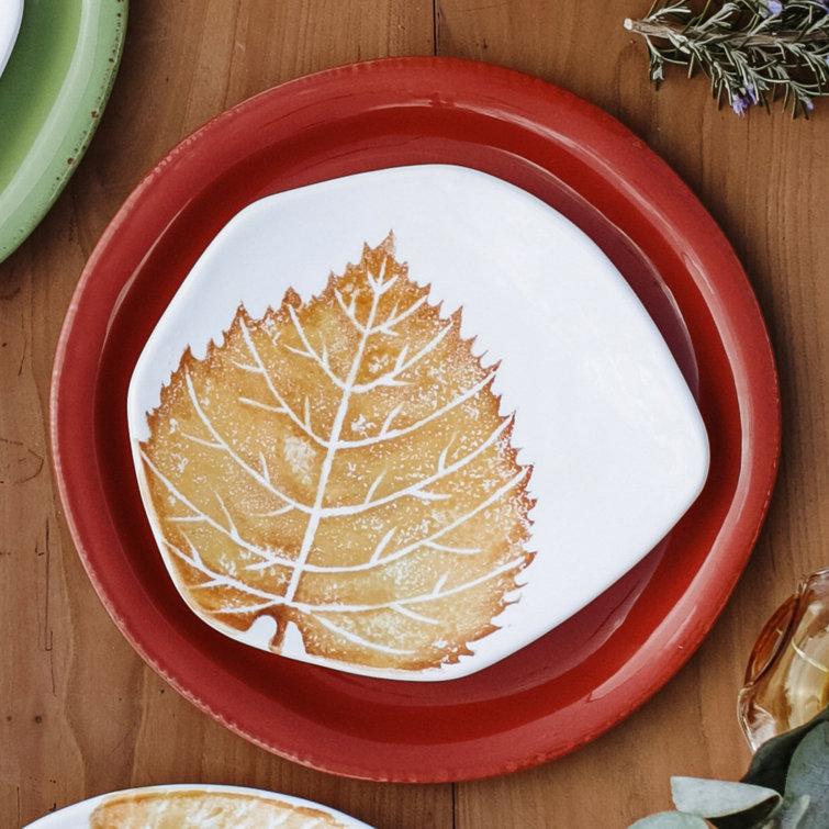 Handcrafted Autumn Leaf Ceramic Salad Plates Set of 4