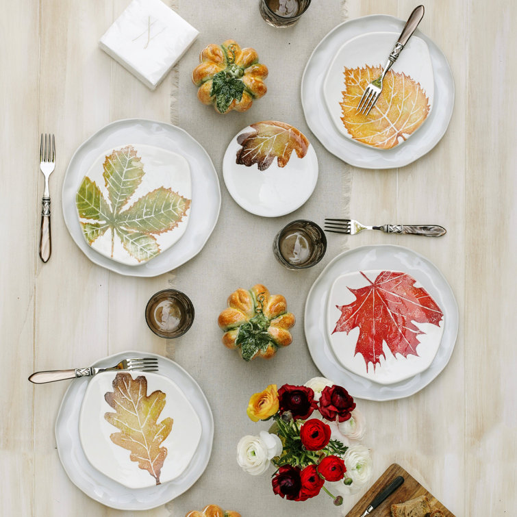 Handcrafted Autumn Leaf Ceramic Salad Plates Set of 4