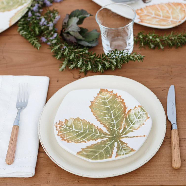 Handcrafted Autumn Leaf Ceramic Salad Plates Set of 4