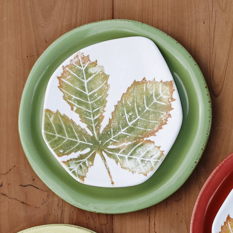 Handcrafted Autumn Leaf Ceramic Salad Plates Set of 4