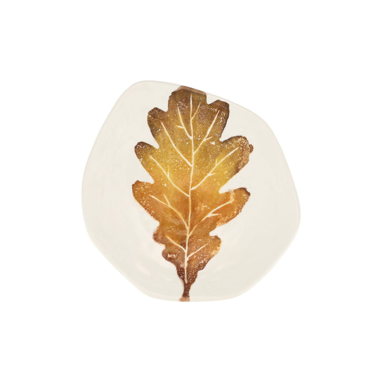 Handcrafted Autumn Leaf Ceramic Salad Plates Set of 4
