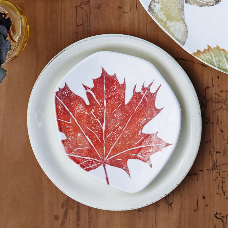 Handcrafted Autumn Leaf Ceramic Salad Plates Set of 4