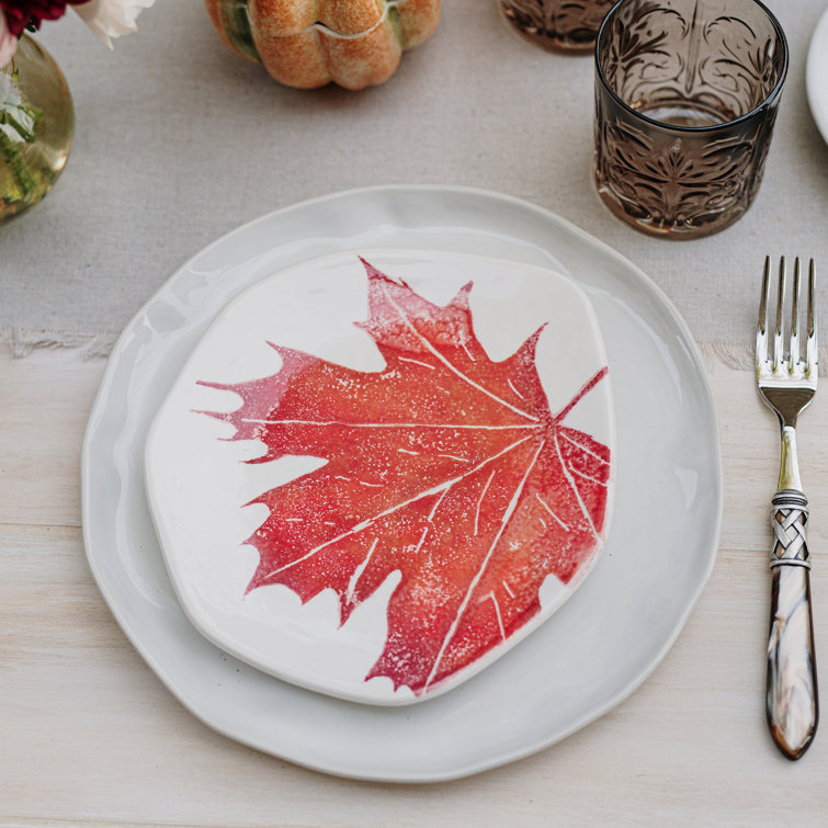 Handcrafted Autumn Leaf Ceramic Salad Plates Set of 4