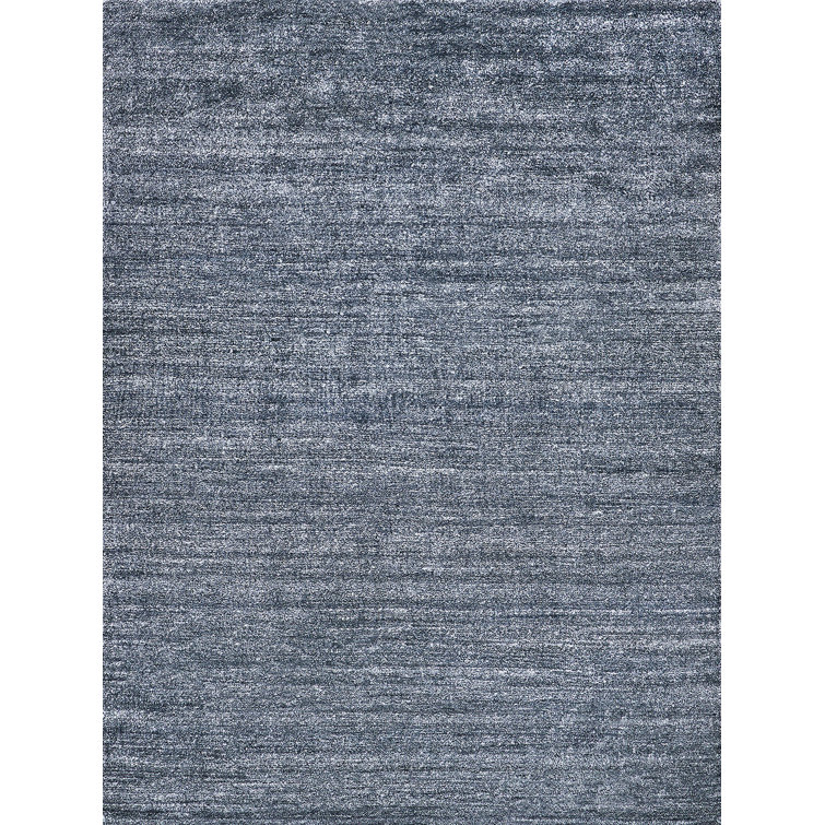 Hand-Knotted Charcoal Wool and Silk Rectangle Area Rug