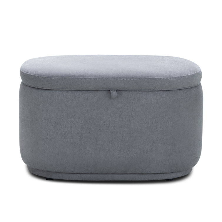 Gray Cotton Blend Storage Ottoman with Stain-Resistant Fabric