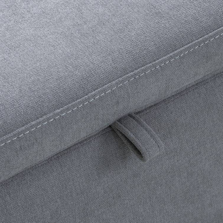 Gray Cotton Blend Storage Ottoman with Stain-Resistant Fabric