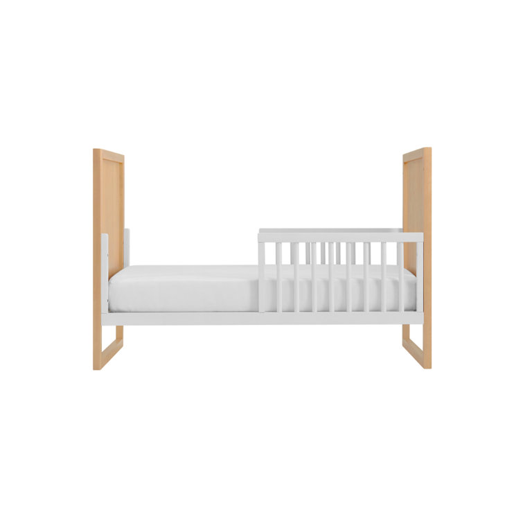 Natural Wood and White Convertible Baby Crib with Adjustable Heights
