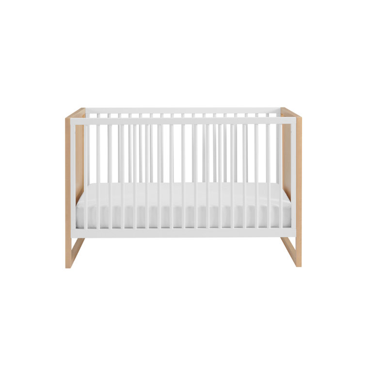 Natural Wood and White Convertible Baby Crib with Adjustable Heights