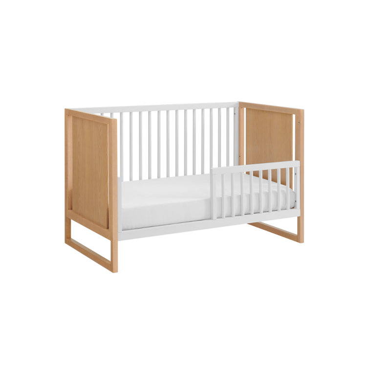 Natural Wood and White Convertible Baby Crib with Adjustable Heights