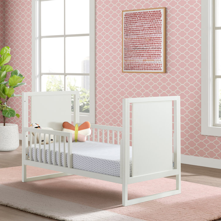 White Wooden Toddler Bed with Guardrails