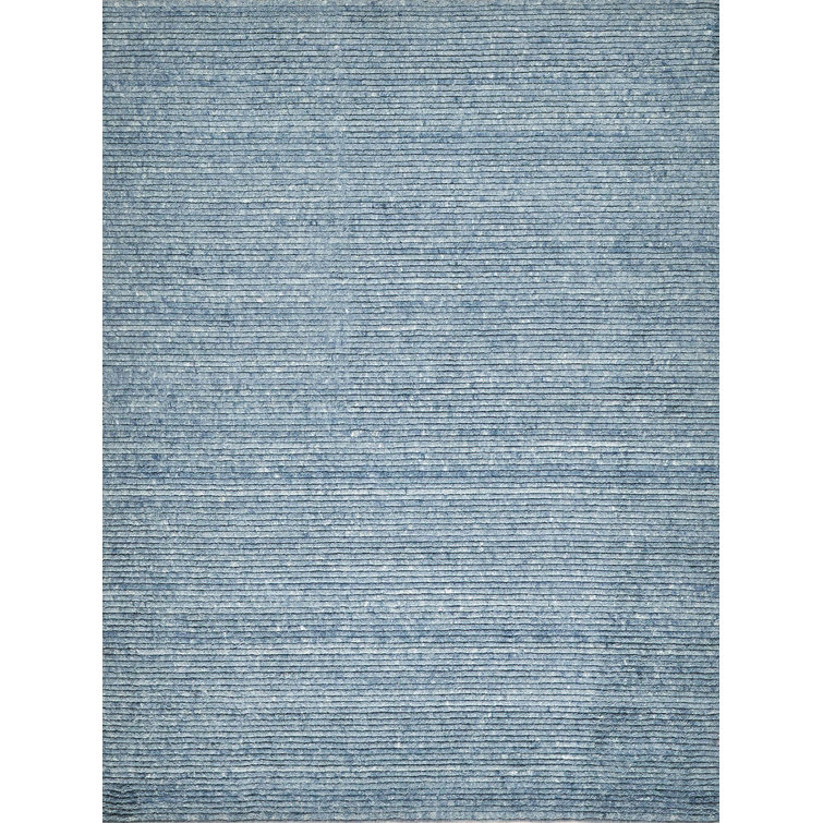 Kaza Blue Hand-Knotted Wool 10' x 14' Striped Rug