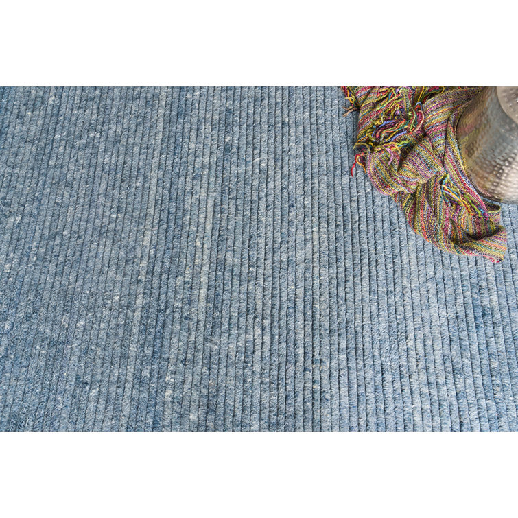 Kaza Blue Hand-Knotted Wool 10' x 14' Striped Rug