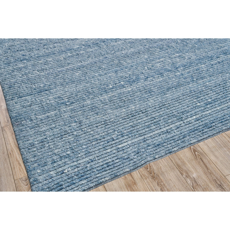 Kaza Blue Hand-Knotted Wool 10' x 14' Striped Rug