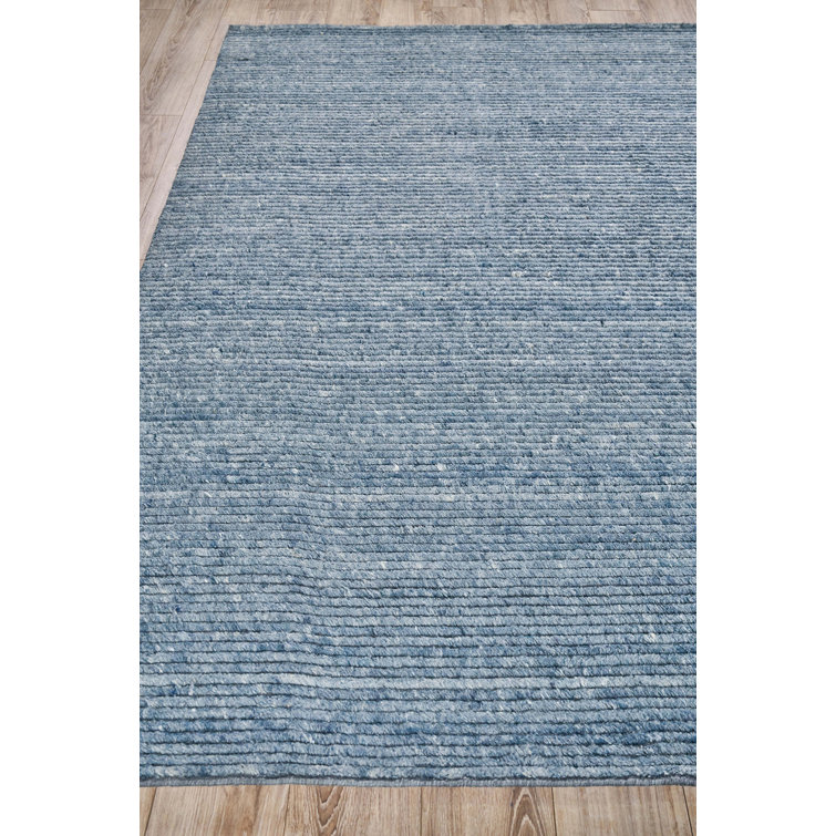 Kaza Blue Hand-Knotted Wool 10' x 14' Striped Rug