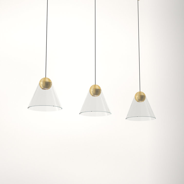 Brushed Brass and Clear Glass 3-Light Kitchen Island Pendant