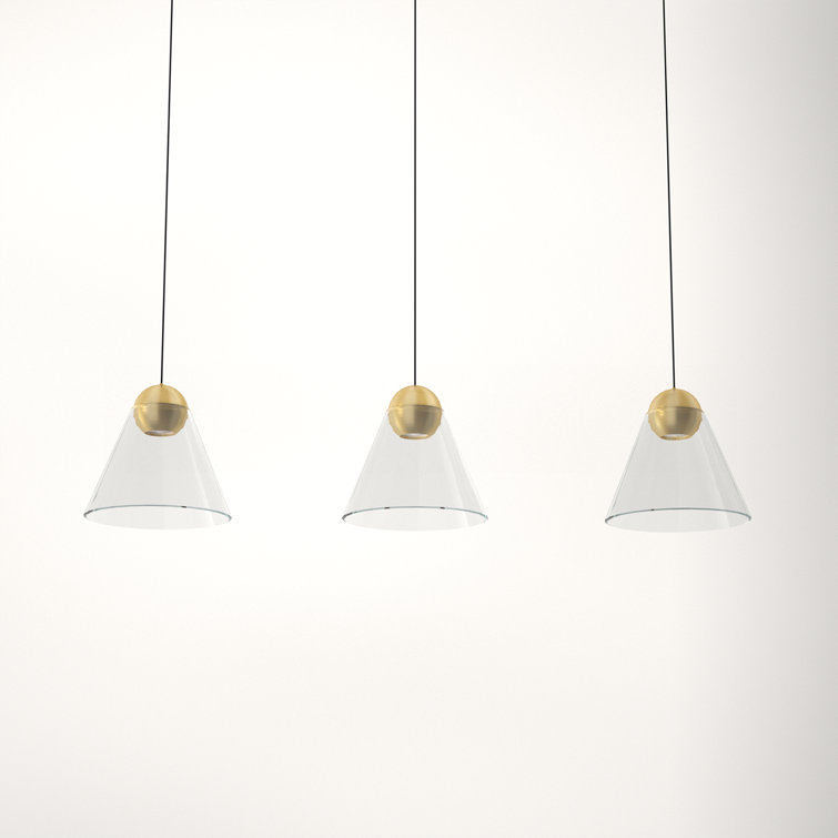 Brushed Brass and Clear Glass 3-Light Kitchen Island Pendant