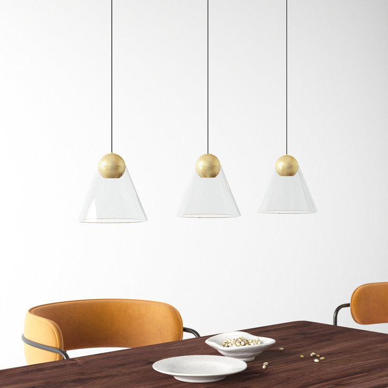 Brushed Brass and Clear Glass 3-Light Kitchen Island Pendant
