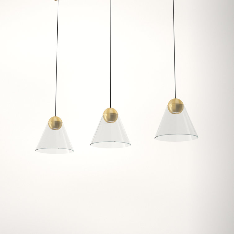 Brushed Brass and Clear Glass 3-Light Kitchen Island Pendant