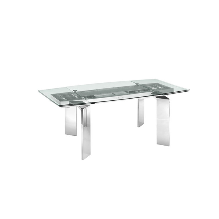 Astor Extendable Glass Dining Table with Silver Stainless Steel Base