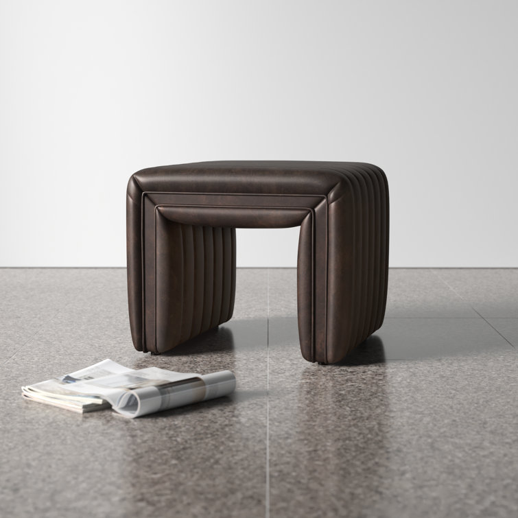 Deacon Wolf Genuine Leather Tufted Ottoman with Solid Wood Frame